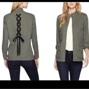Democracy Women's Olive Green utility Jacket with Lace-Up Back-medium